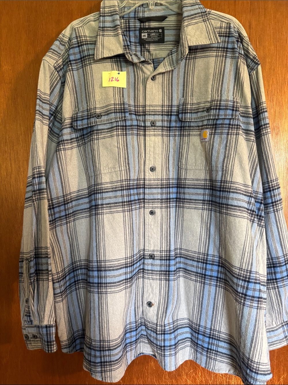Carhartt Men’s Light Blue and Gray Plaid Button-Down Shirt Size 2XL ‼️😍‼️